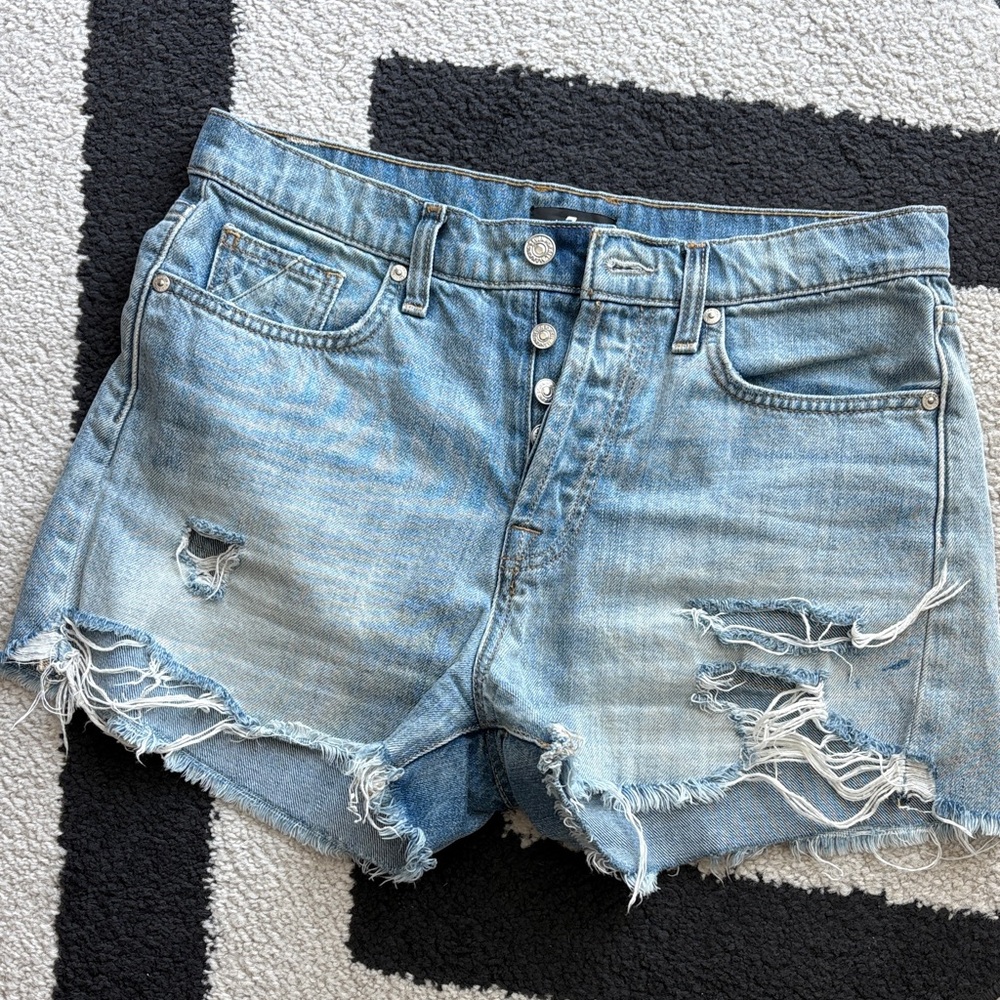 7 For All Mankind Light Blue Distressed Jean Shorts